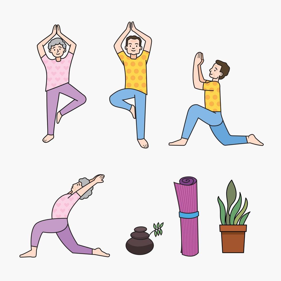 senior man and women yoga design vector