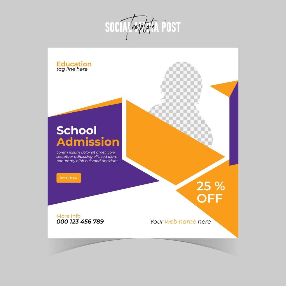 School Admission Square social media post template. Back To School flyer and banner template. vector