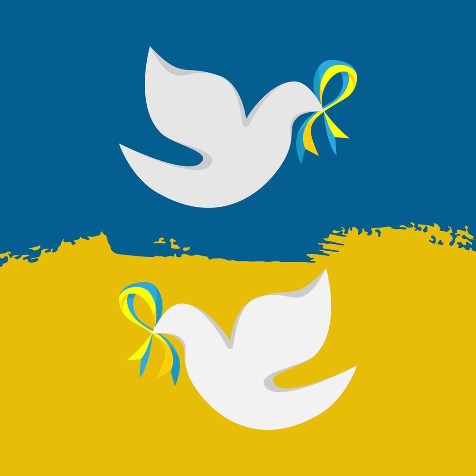 la paloma, un símbolo de paz con una cinta en el color de la bandera ucraniana azul y amarillo vector