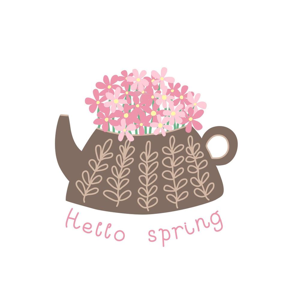 Teapot with pink bouquet.eps vector