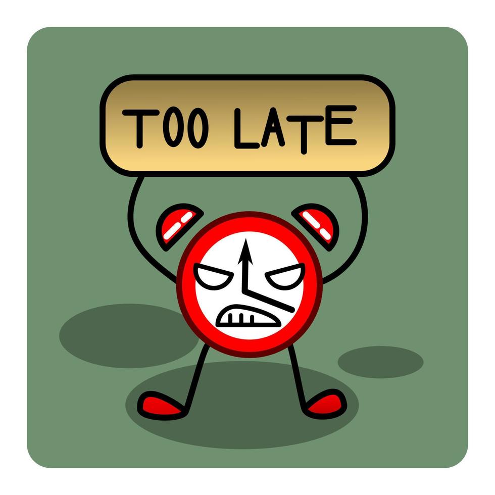 creative illustration, an angry clock reminding that time is up and too