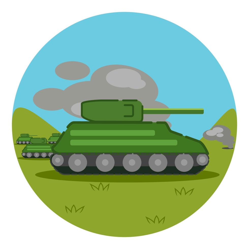 ilustración creativa, invasión abierta en el campo con unidades de tanques. vector