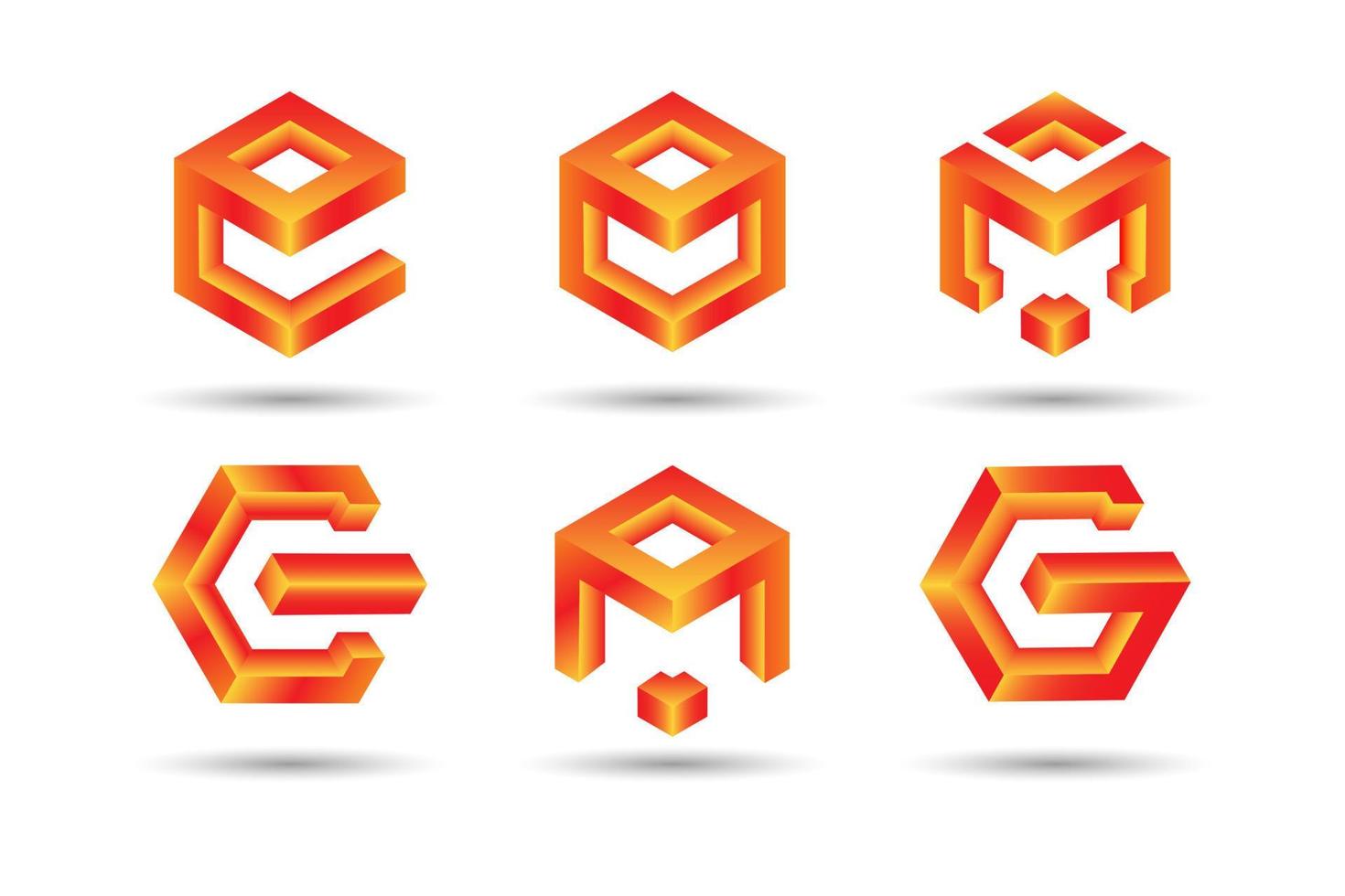 una colección de logotipos de letras a, e, m y g en forma de cubo estilo 3d vector