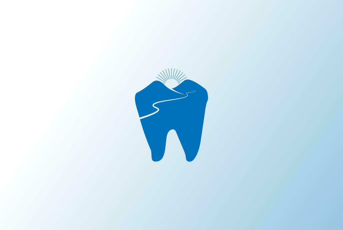 amanecer montaña paisaje río arroyo abolladura diente para clínica dental logo diseño vector