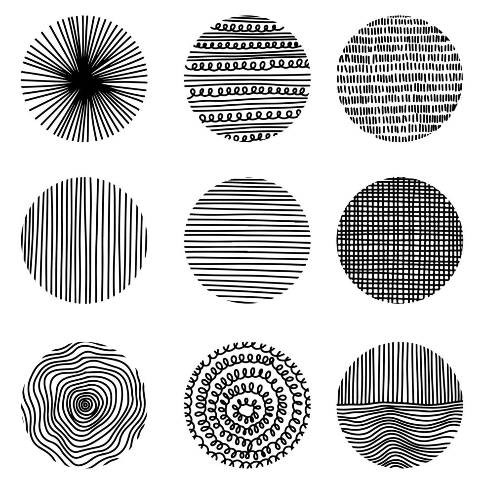 Hand drawn doodle shapes. round Abstract black Backgrounds or Patterns. vector illustration.