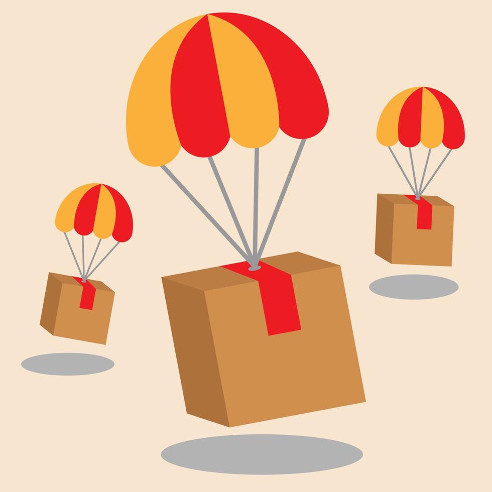 falling package. package by parachute. expedition vector design.