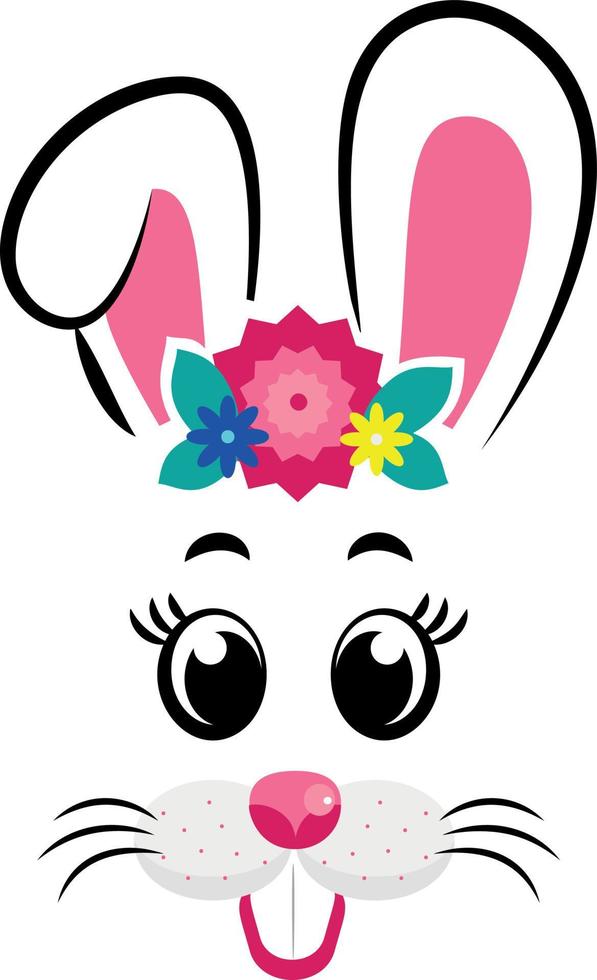 bunny masks with pink ears and flowers vector