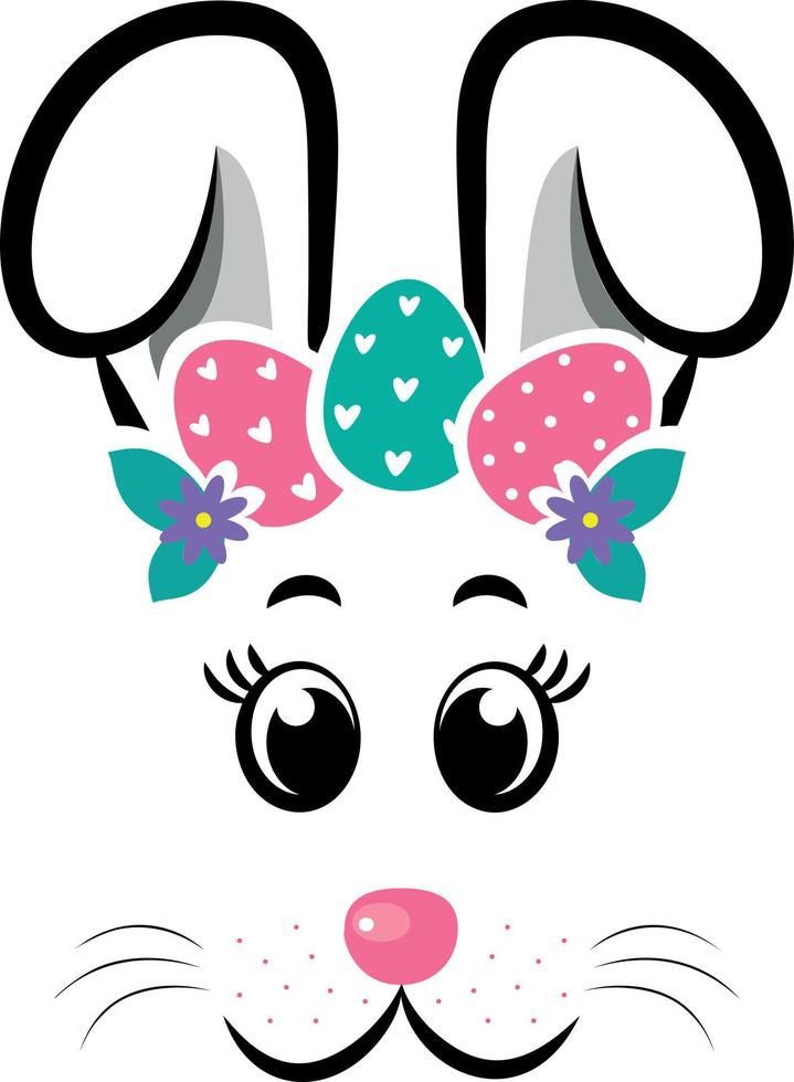 The face of the bunny with a wreath of eggs. Easter bunny face vector