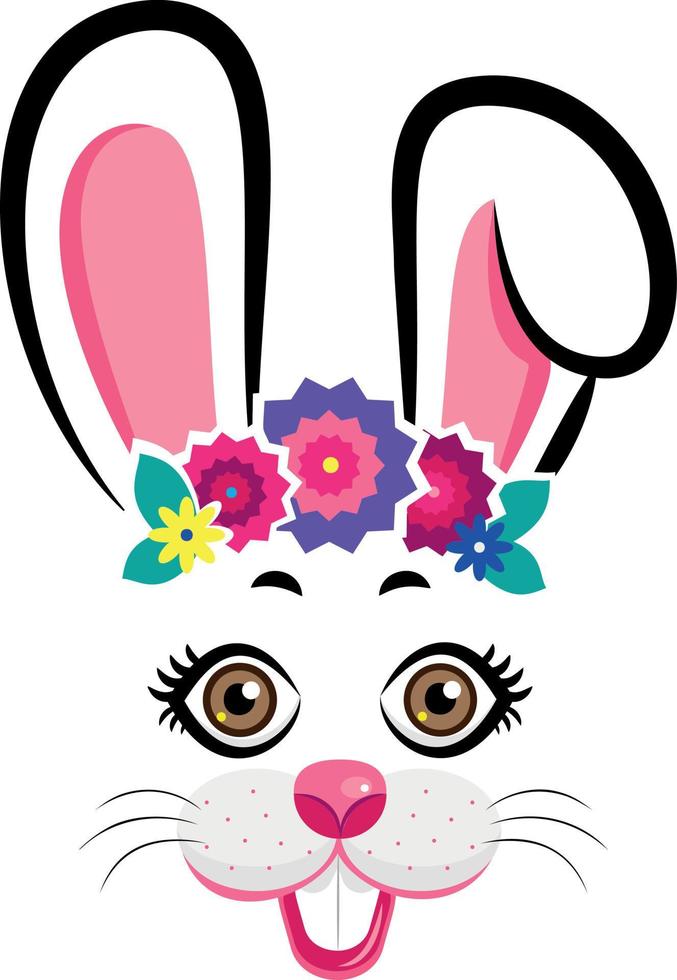 bunny masks with pink ears and flowers vector