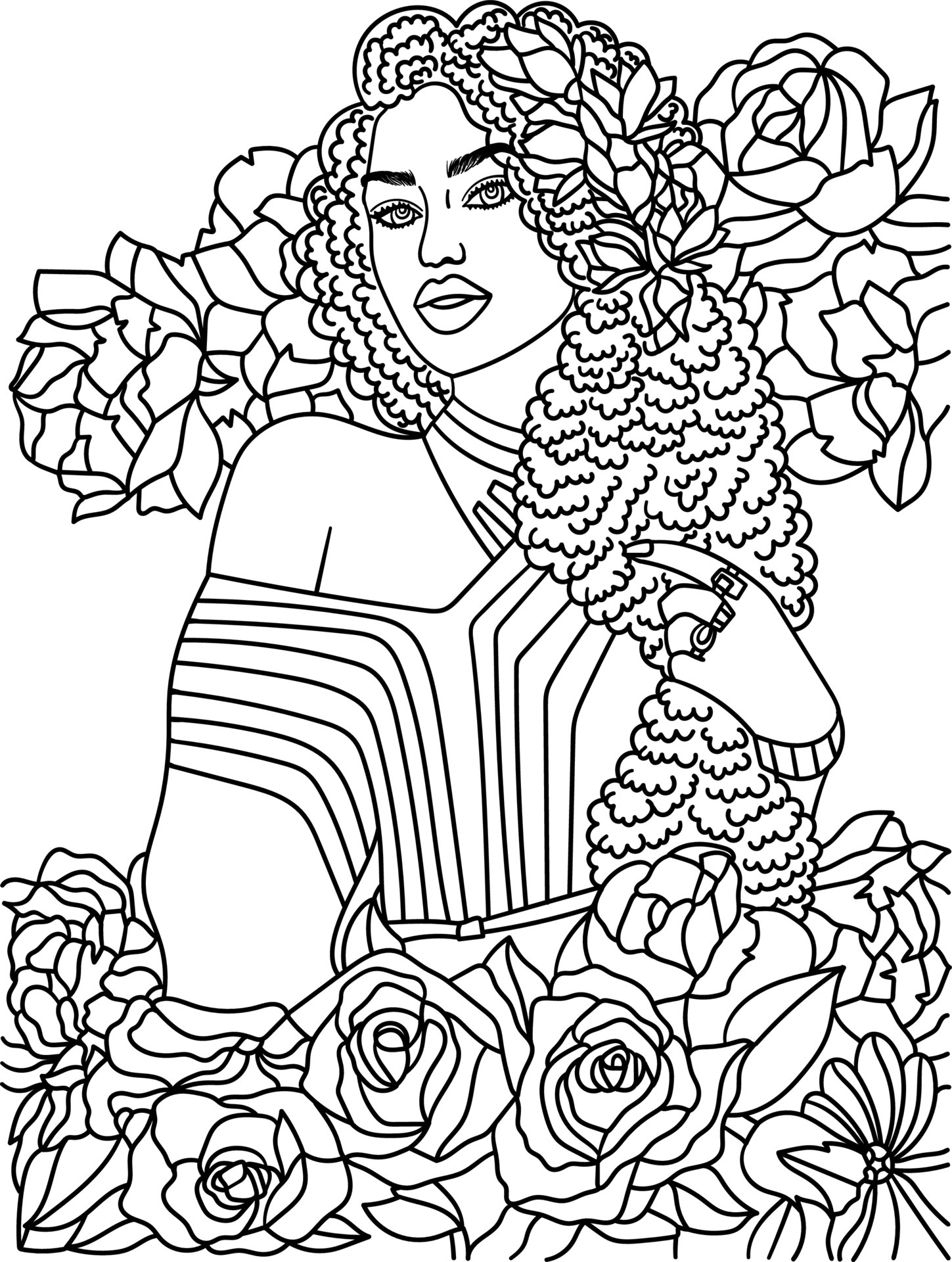 African American Girl Coloring - African American Flower Girl Adult Coloring Page Free Vector 
