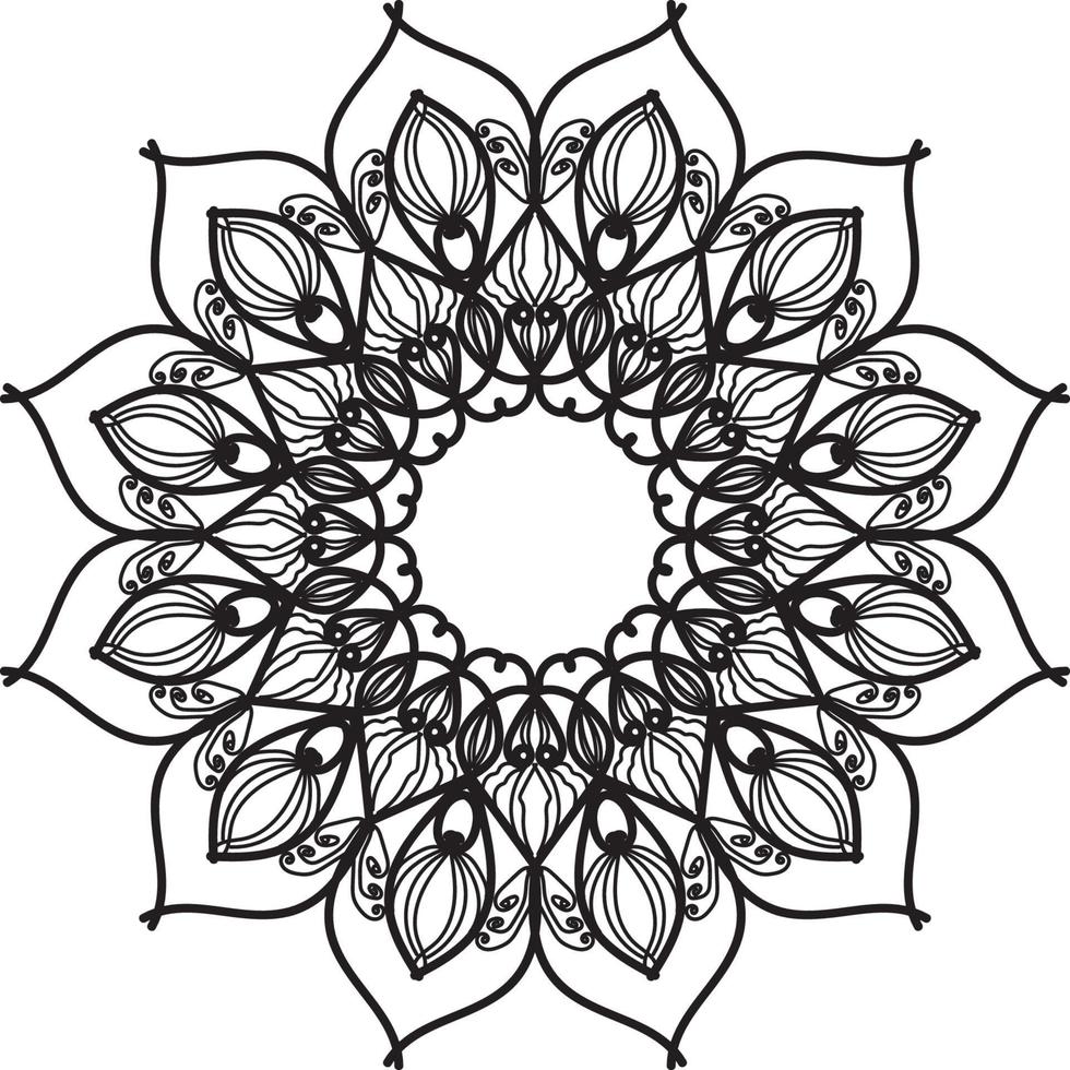 lindo lineart flor indio patrón blanco y negro caleidoscopio vector
