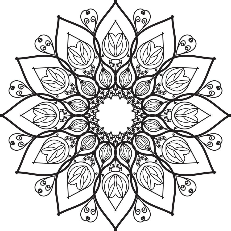 Cute Lineart Flower Indian Pattern Black And White Kaleidoscope vector