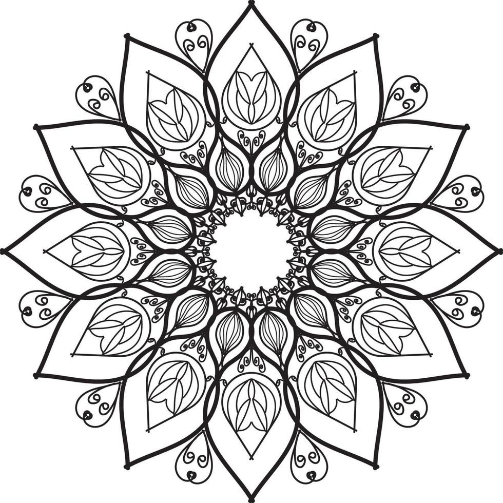 lindo lineart flor indio patrón blanco y negro caleidoscopio vector