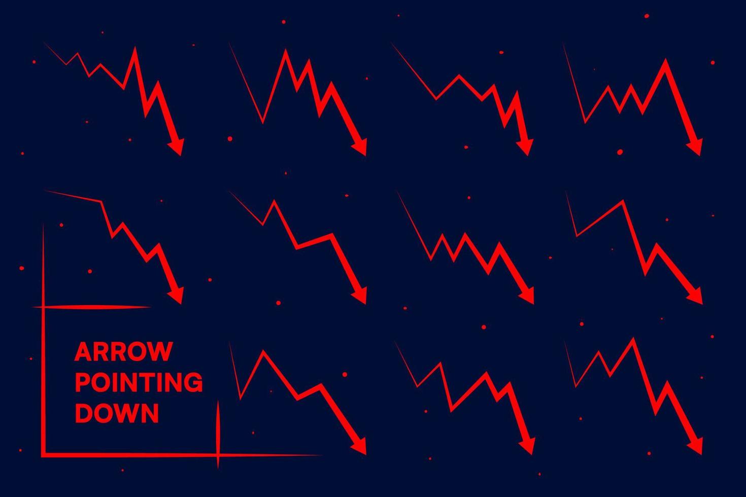 Arrow pointing down vector shapes for showing trends, data, information.