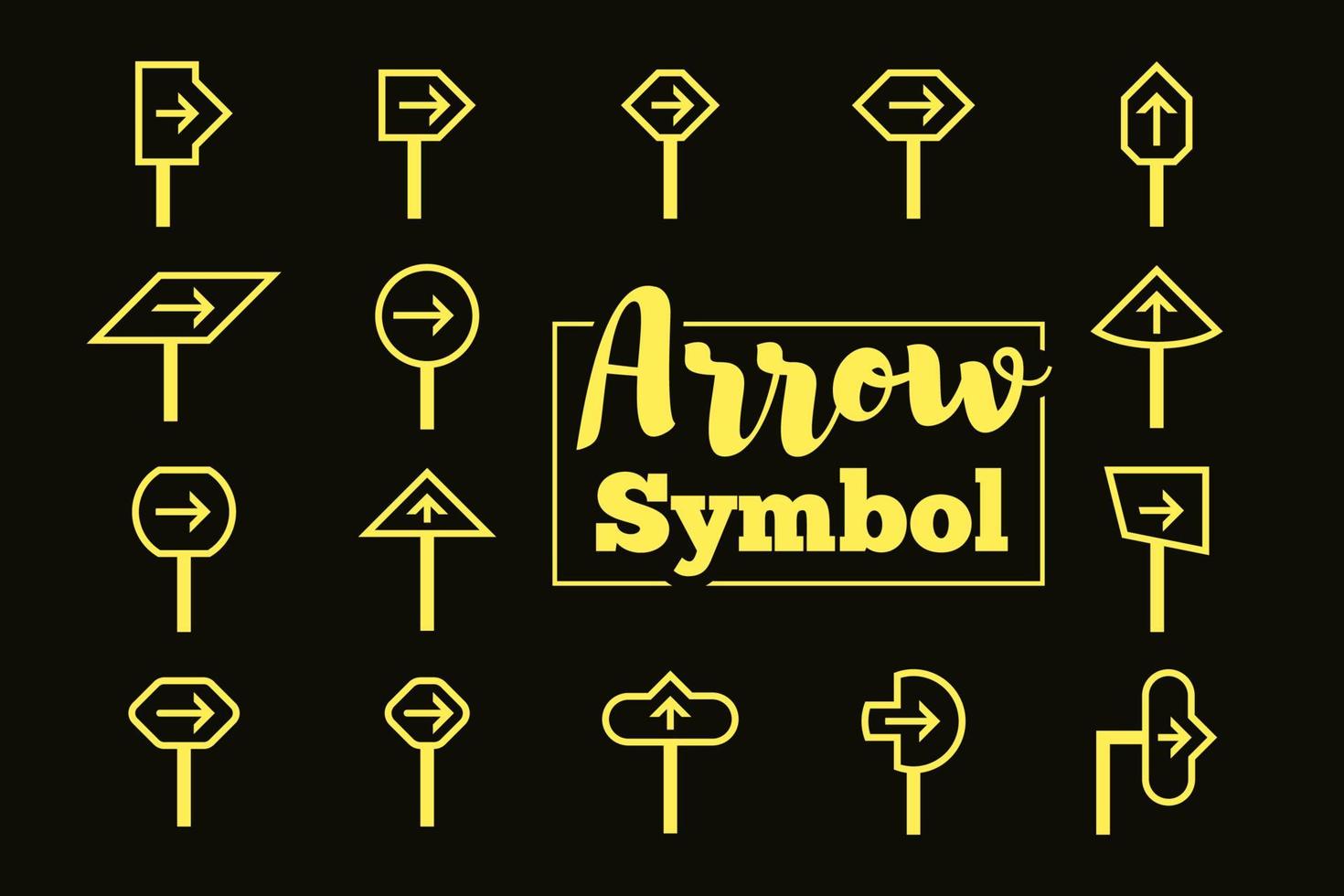 Arrow symbols on streets, malls, markets, parks. Vector road signs.