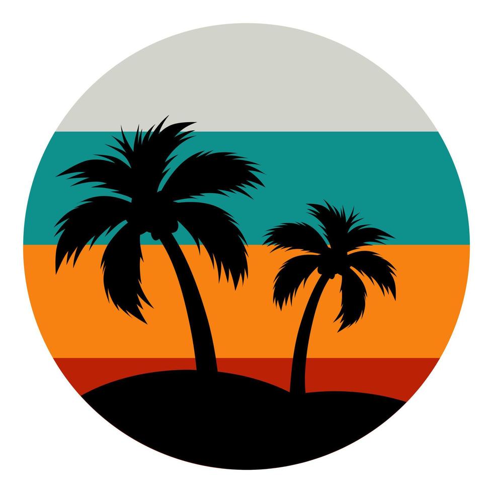 una mezcla de colores vintage con siluetas de palmeras vector