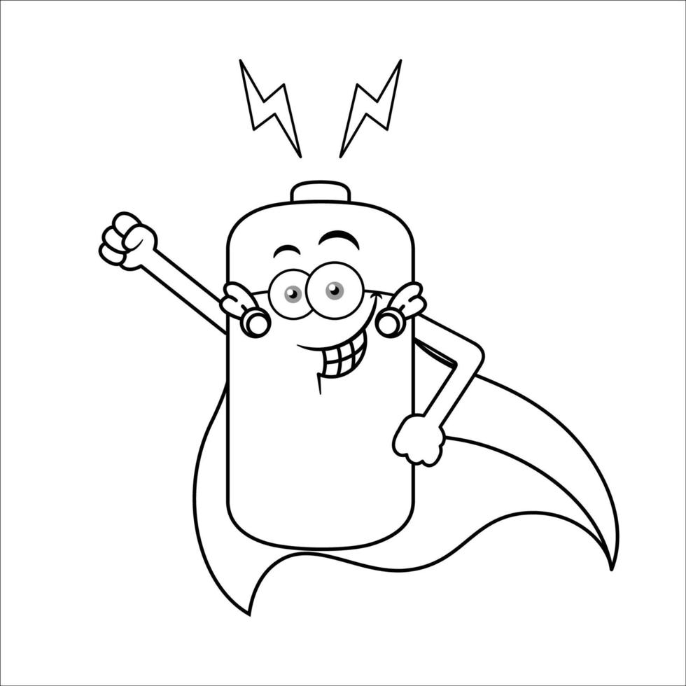personaje de dibujos animados de héroe de batería de energía en blanco y negro vector