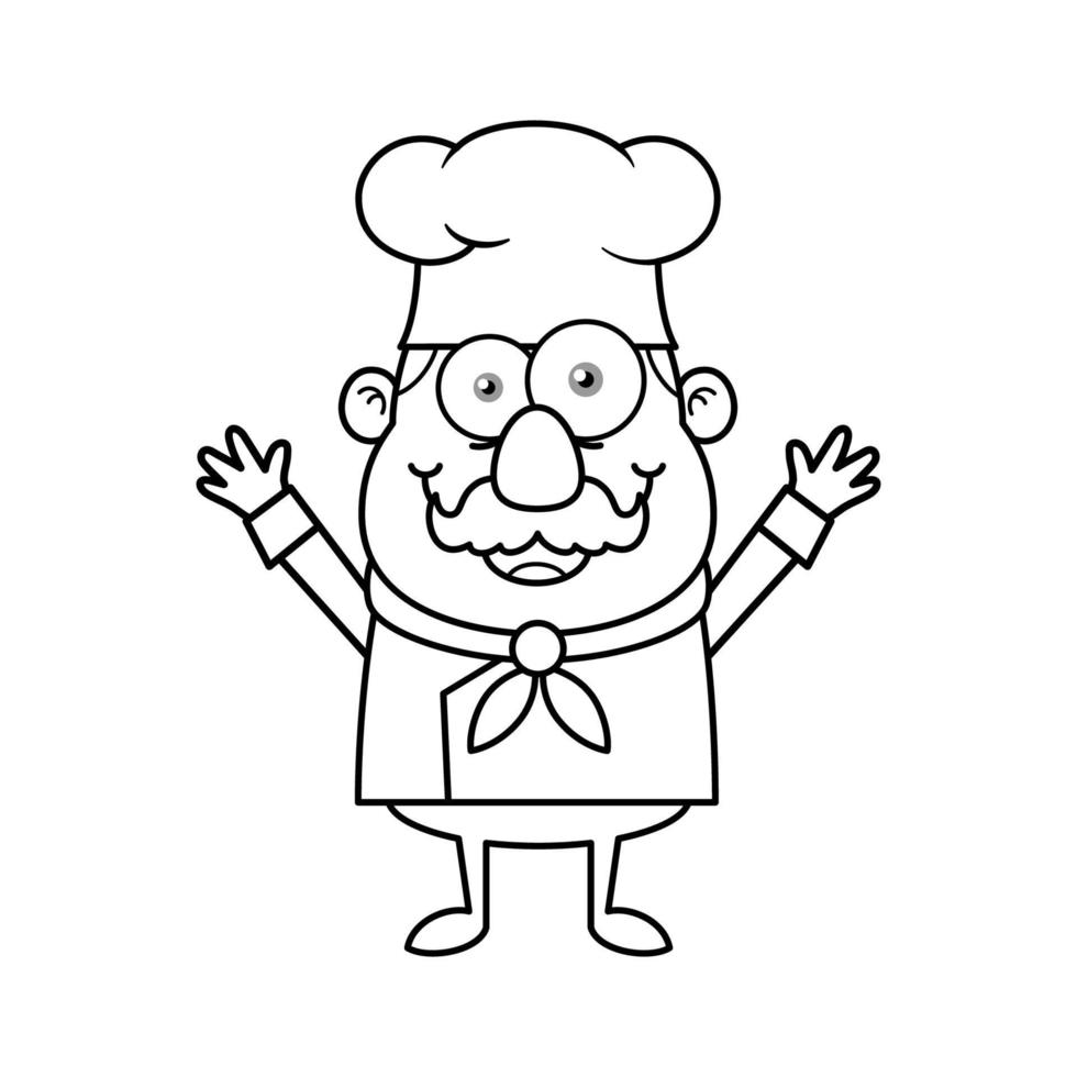 personaje de dibujos animados del logotipo de la mascota del chef en blanco y negro vector