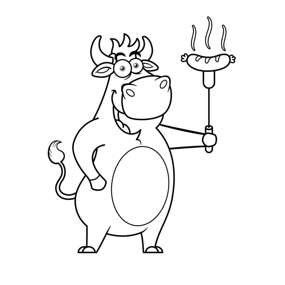 Black And White Cow With Sausage Mascot Logo vector