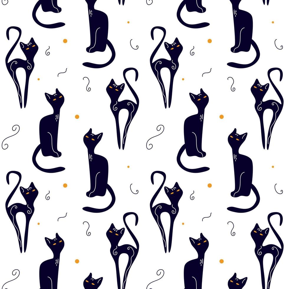 Seamless pattern of black magic cats vector