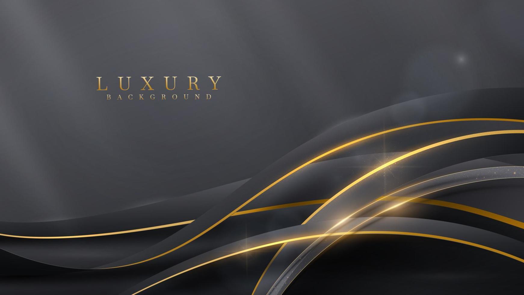 Golden ribbon with glitter light effect and bokeh decoration. Modern black luxury background. vector