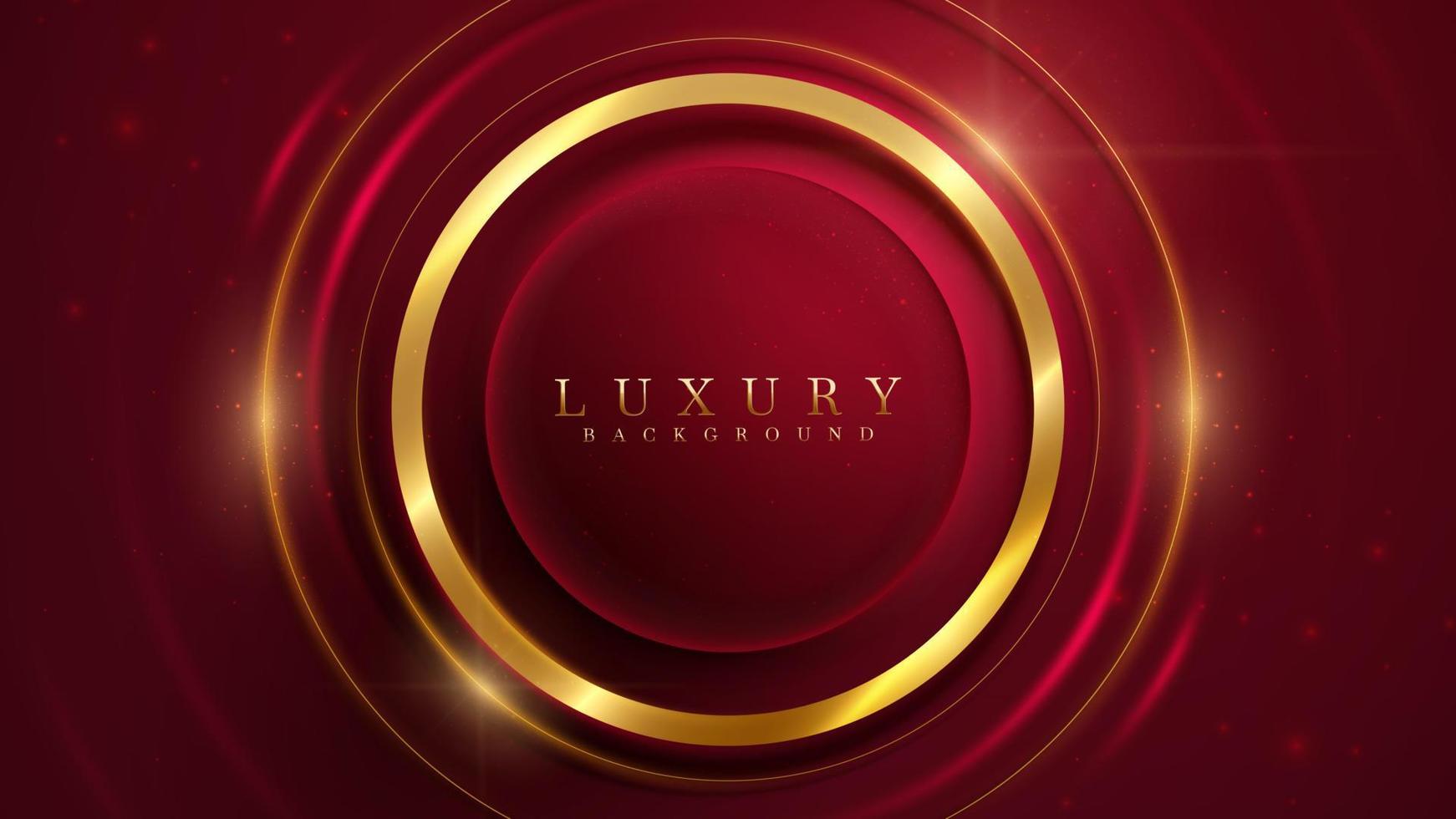 Golden circle on red luxury background with glitter light element and bokeh effect decoration. vector