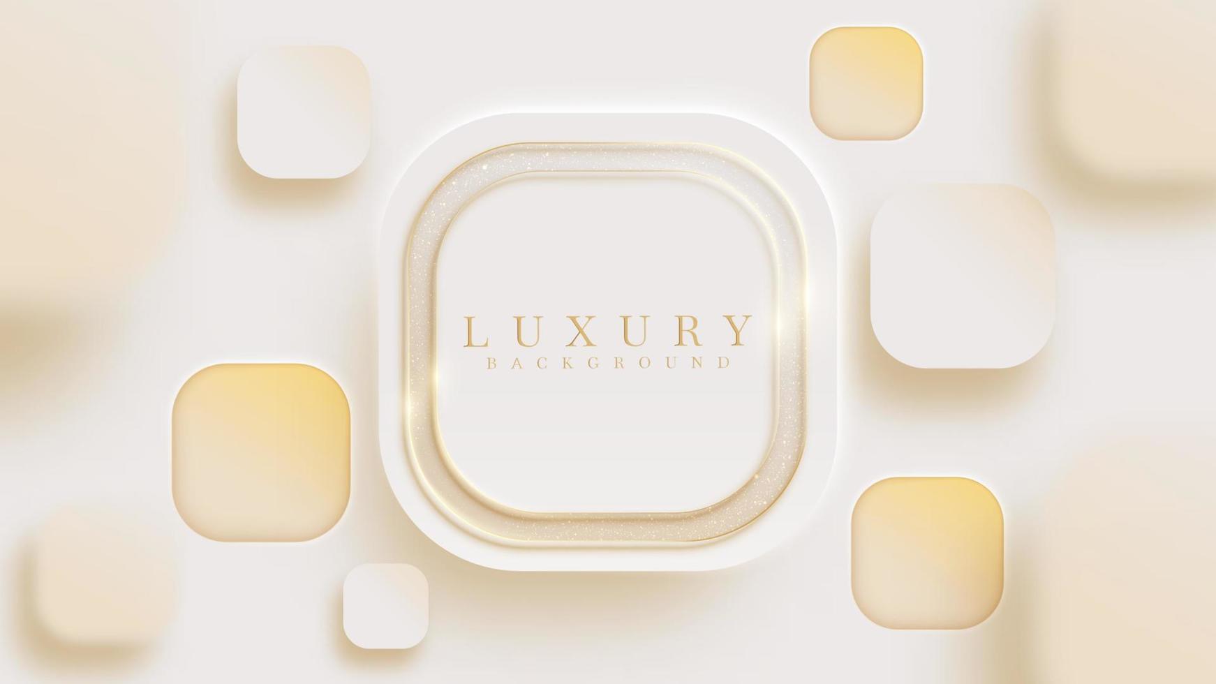 Gold glitter square frame with light decoration and blur effect. Cream color luxury style background. vector