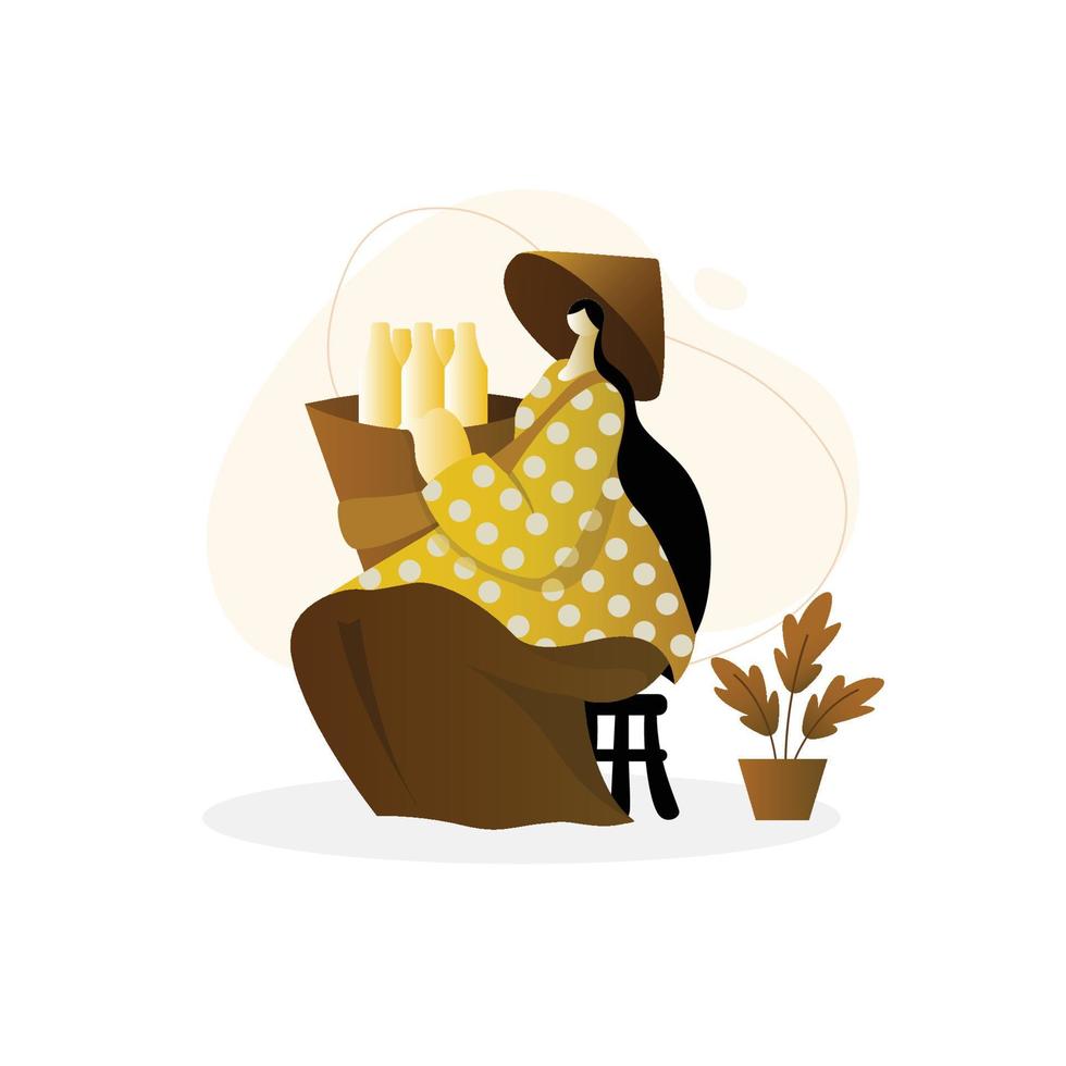 Flat Character, Profession Selling Indonesian Traditional Herbal Medicines vector