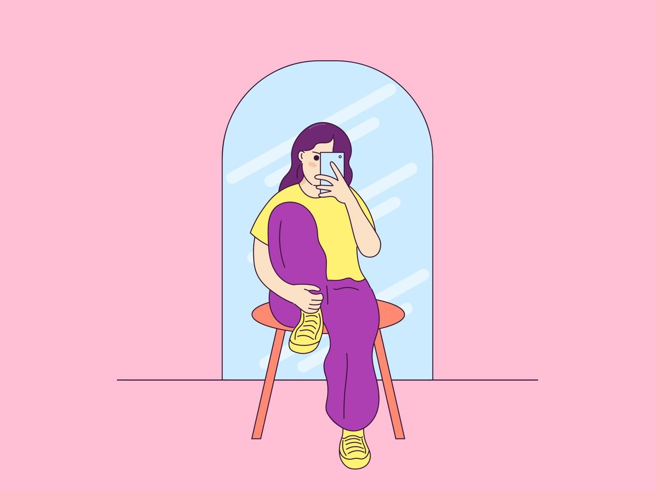 Trendy Young Woman Taking Selfie in Front of the Mirror vector