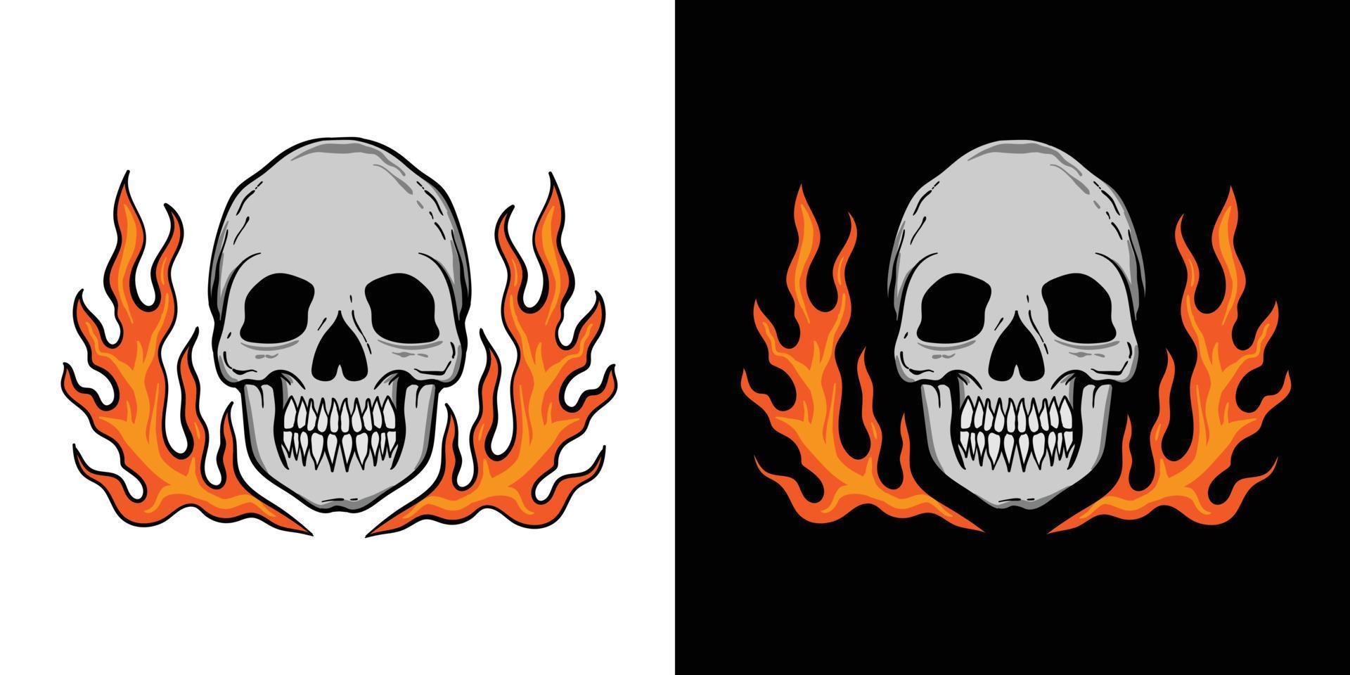 ilustración del cráneo con fuego para el diseño de camisetas, tatuajes, pegatinas, afiches, etc. vector