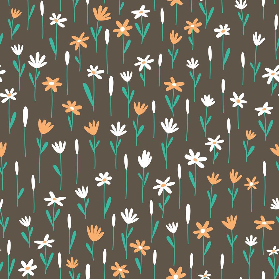 Seamless pattern with a field of flowers vector