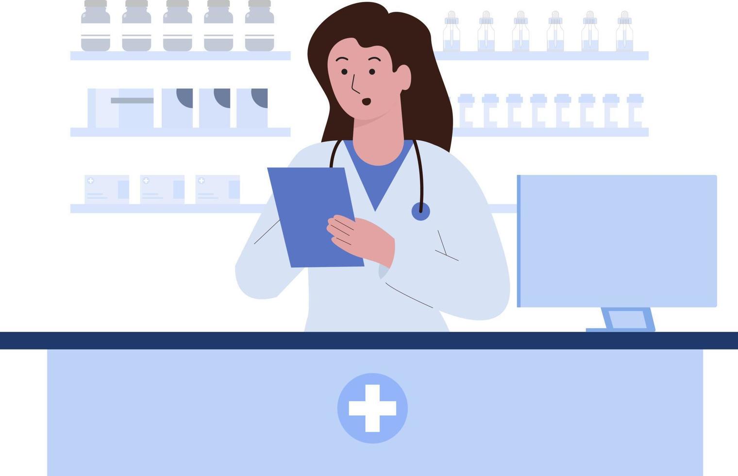 ilustración plana de mujer farmacéutica vector