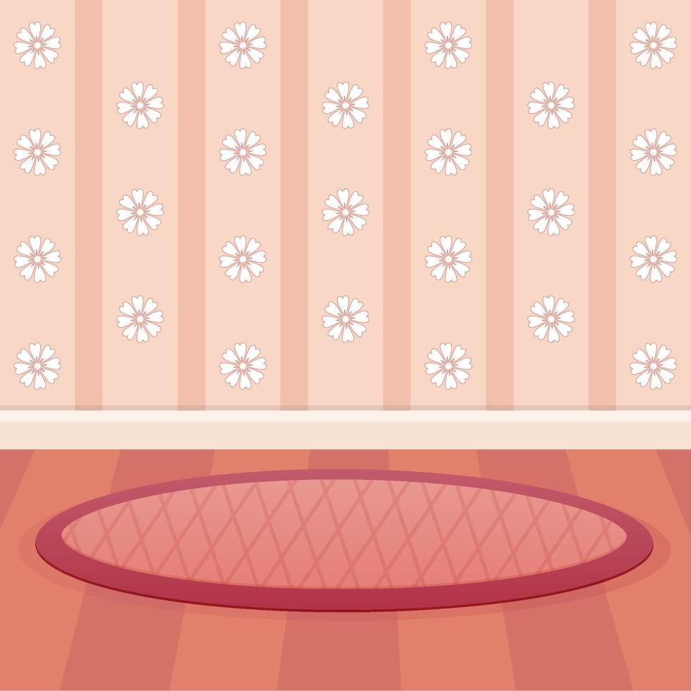 Wallpaper and floor color pink peach. Sweet design color pink. Vector cartoon illustration of the interior of the room.