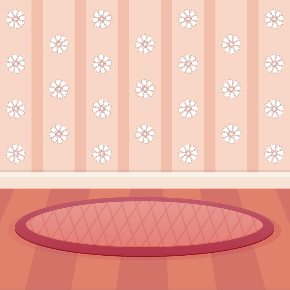 Wallpaper and floor color pink peach. Sweet design color pink. Vector cartoon illustration of the interior of the room.