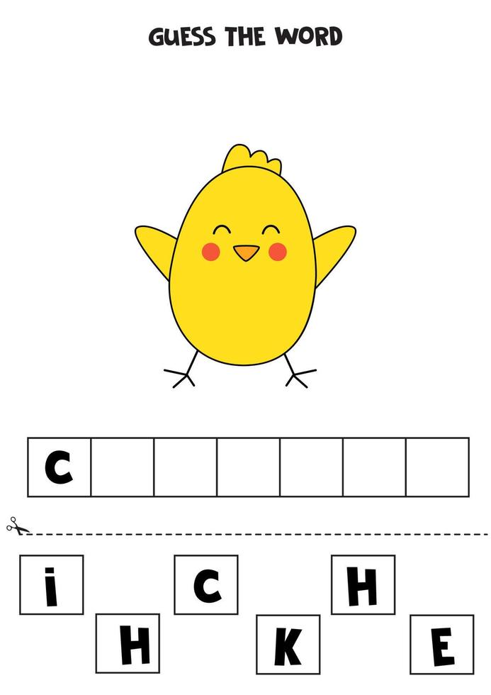 juego de ortografía para niños. lindo pollo de dibujos animados. vector