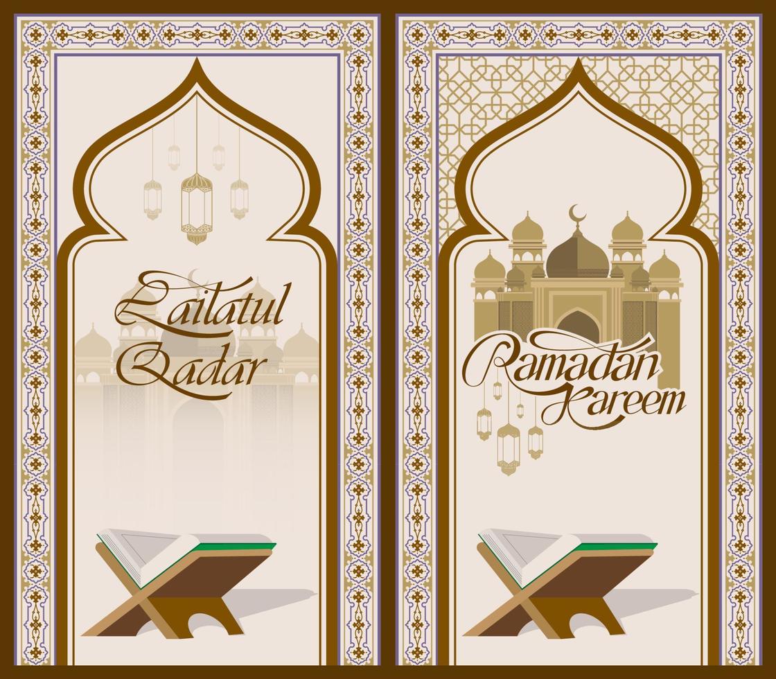 ramadan kareem design post story social media. posting frames for social media ornaments. illustration of ornaments, mosques, and ramadan kareem tulisan vector