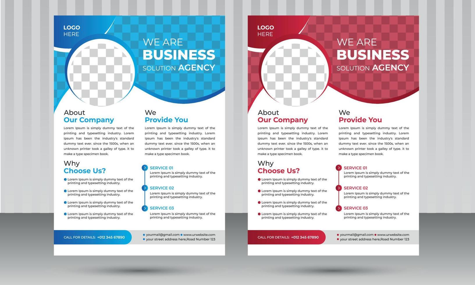 Modern Corporate Business Flyer Design Template with beautiful gradient color Red and Blue version vector