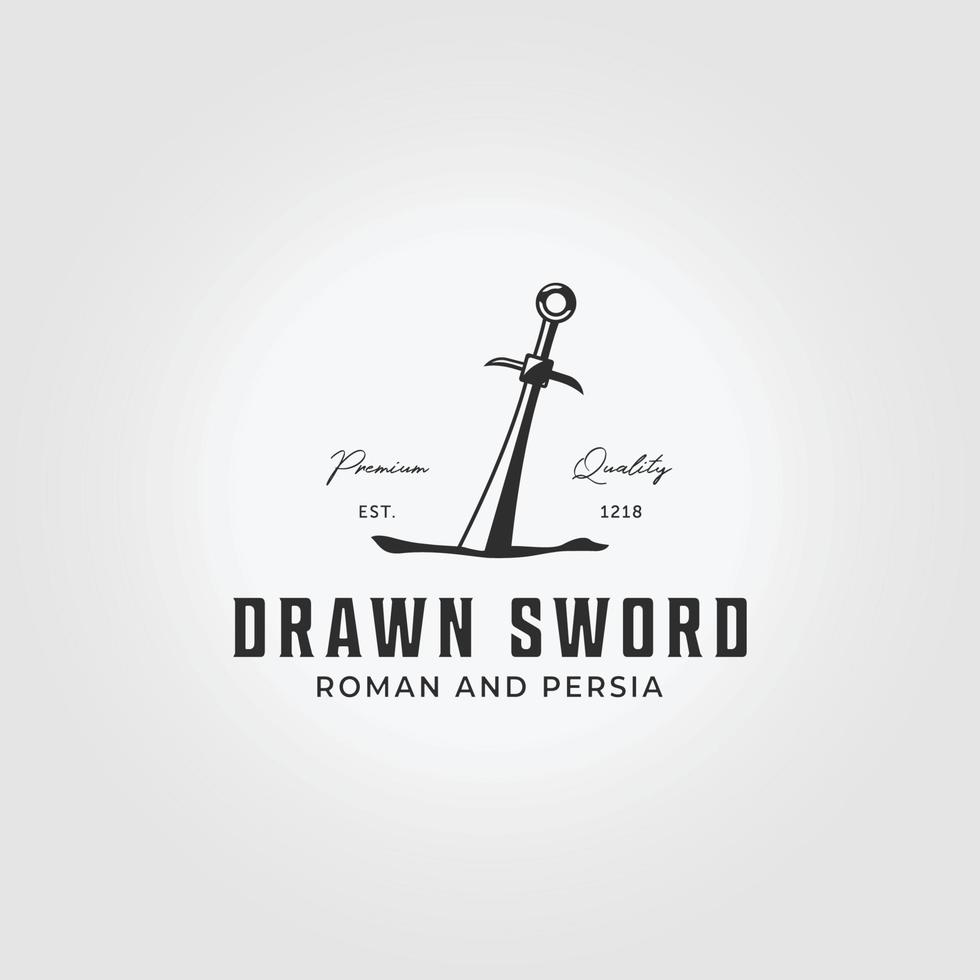 Sword Stuck Logo Icon Vector Vintage Illustration Design