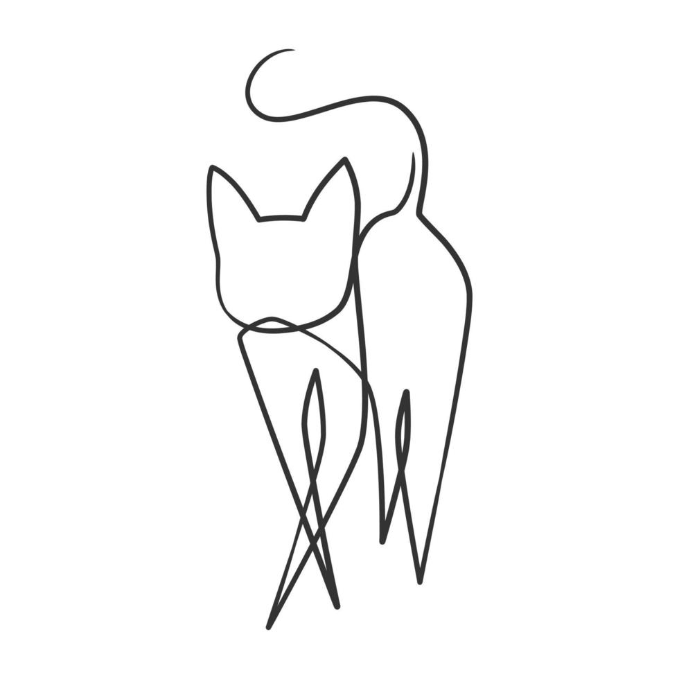 Continuous line drawing of cute cat vector