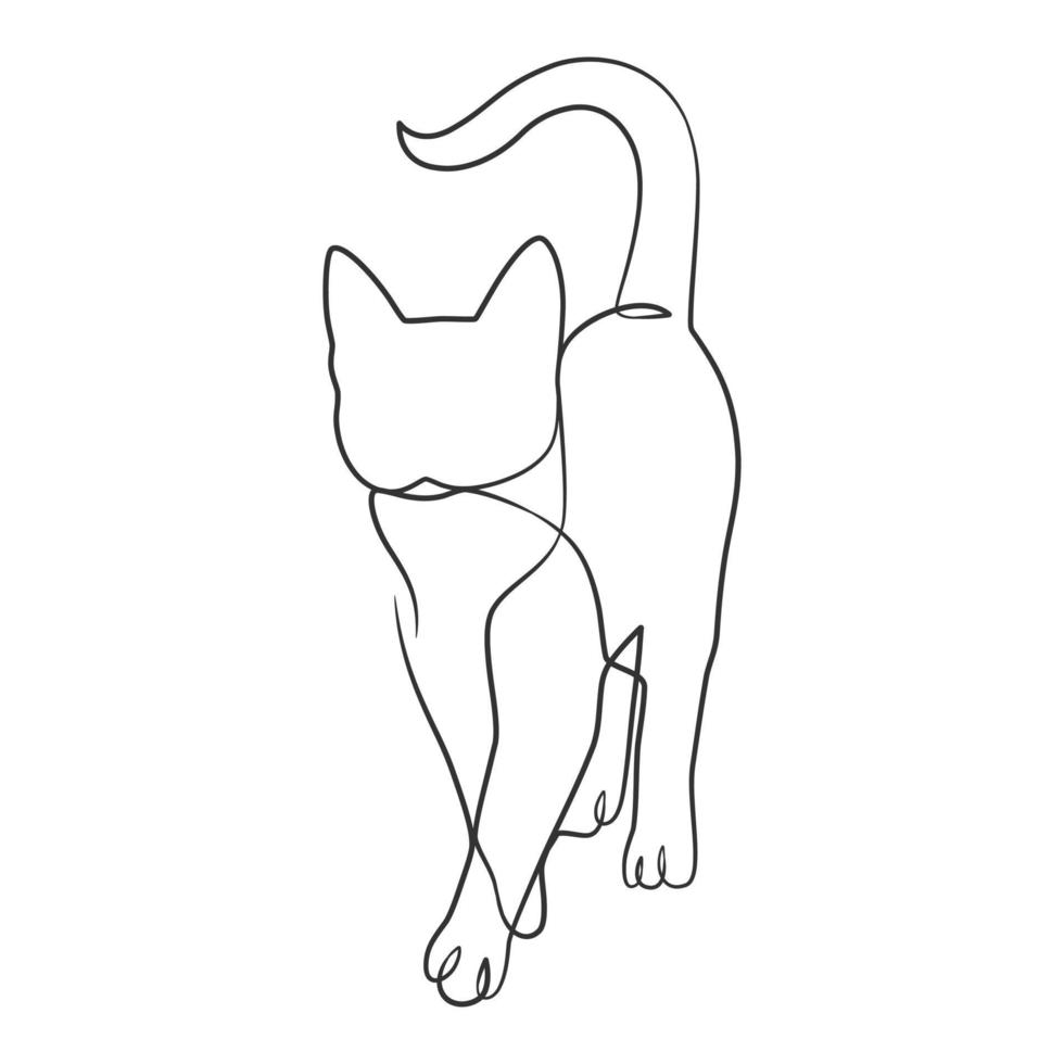 Continuous line drawing of cute cat vector