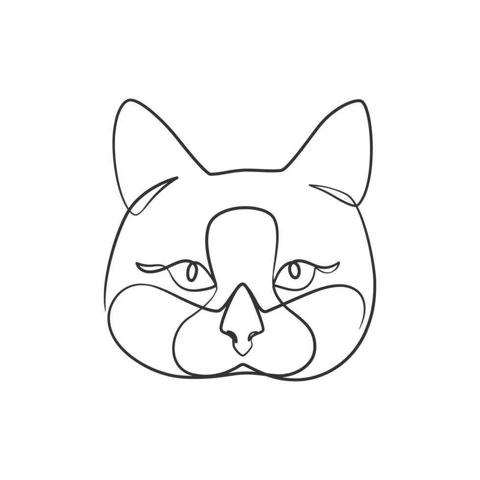dibujo de línea continua de cabeza de gato lindo vector