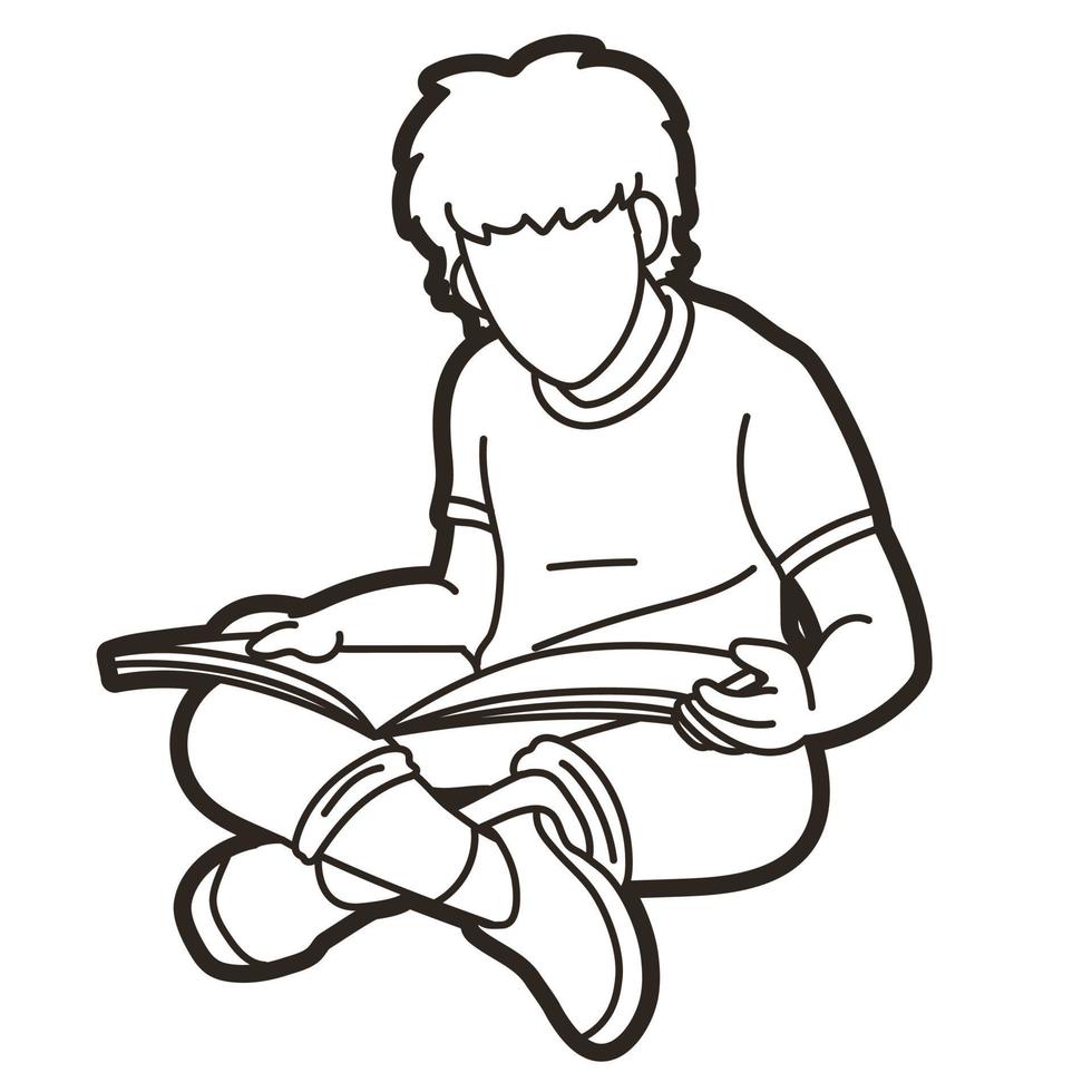 Outline A Boy Reading A Book vector