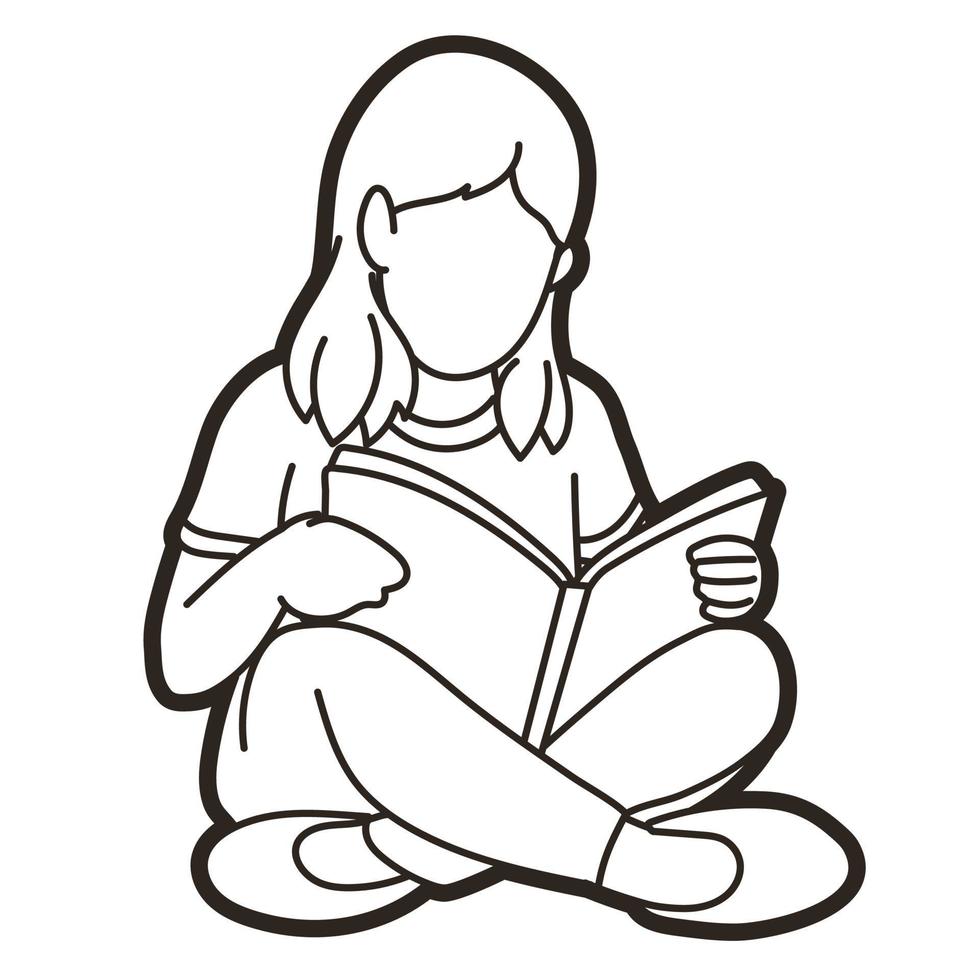 Outline Children Study A Girl Reading A Book 6297500 Vector Art at Vecteezy