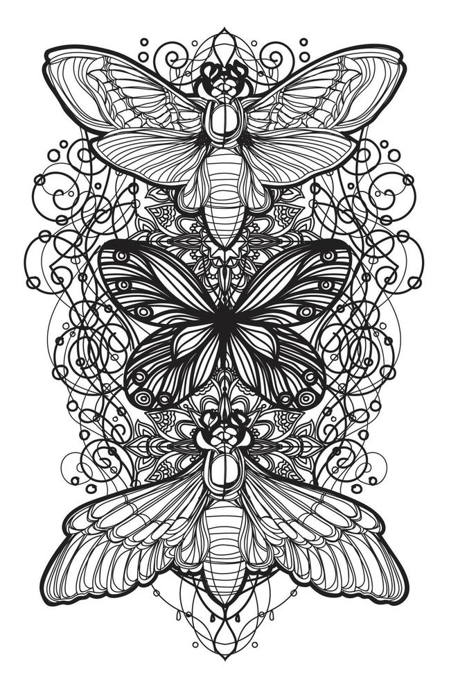 tatuaje arte mariposa bosquejo blanco y negro vector