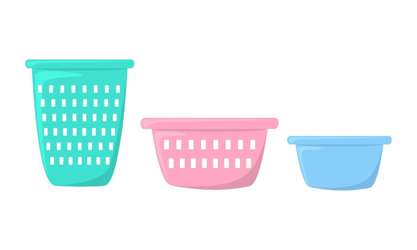 Vector washbowls for laundry isolated flat illustration set