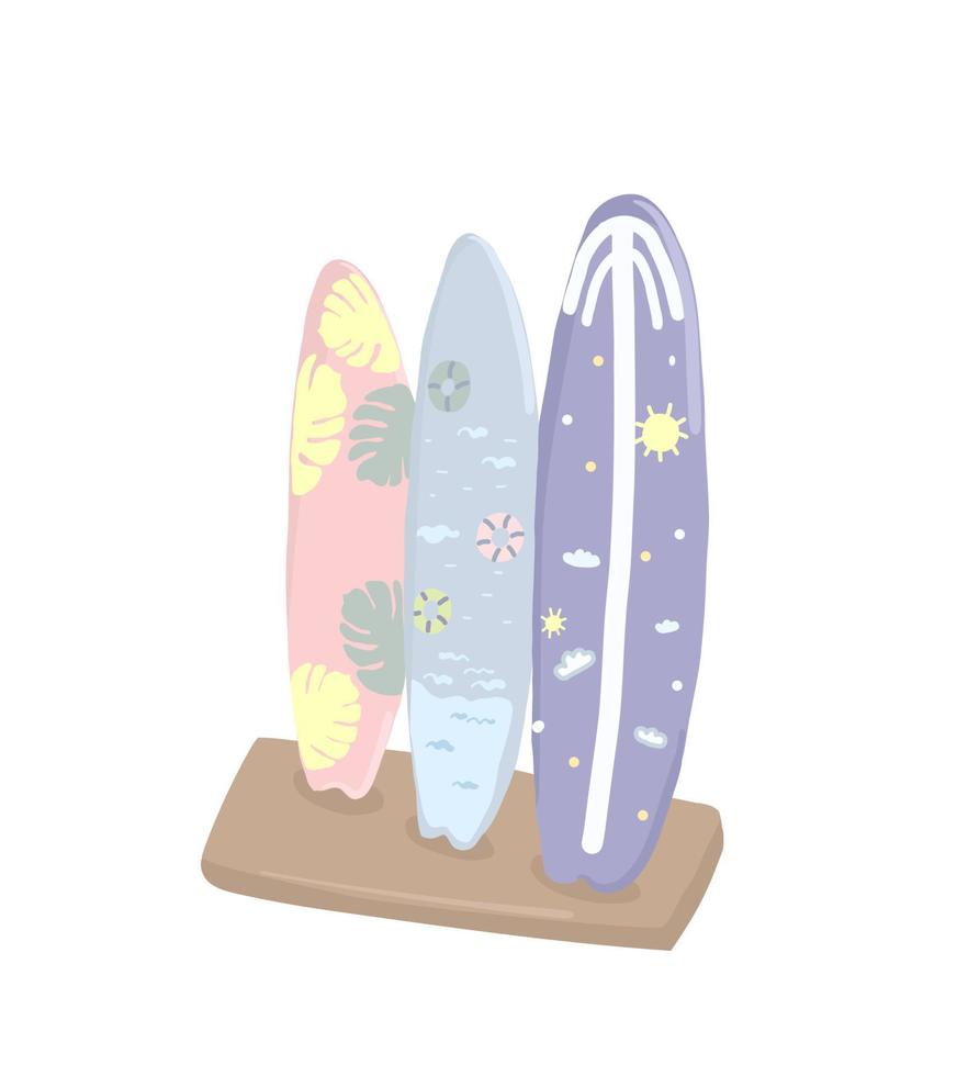 Surfboard set. Marine extreme sport. vector