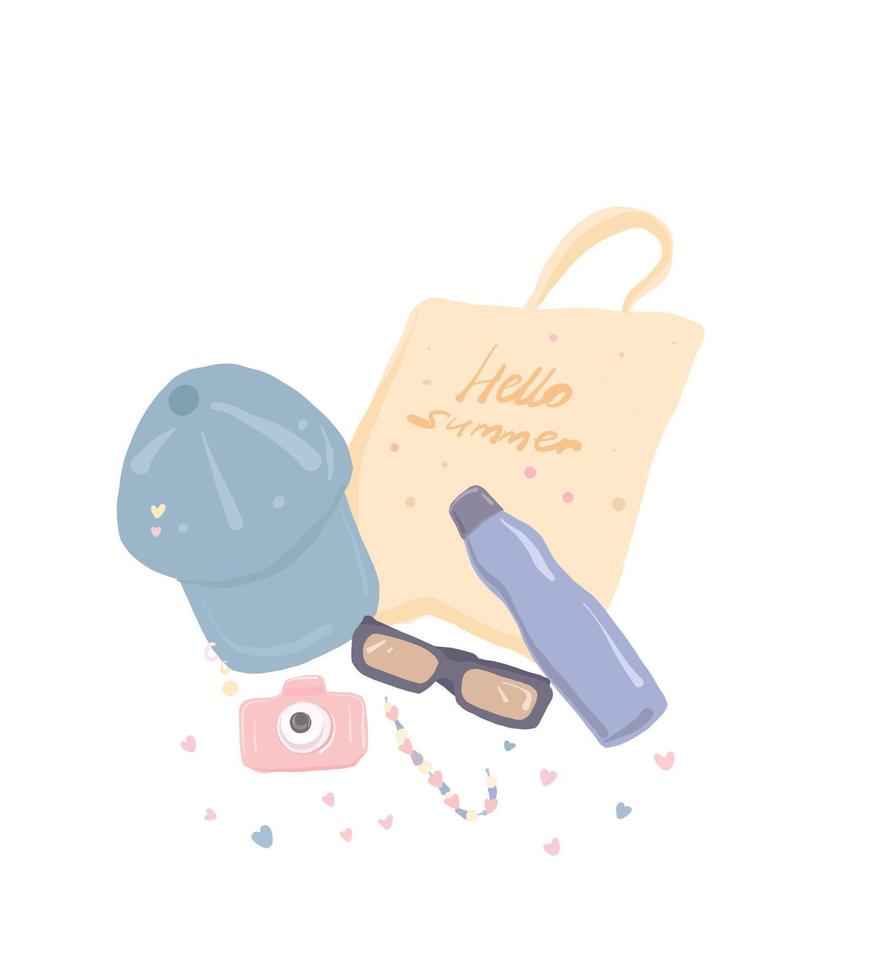 set of items for summer vacation.summer accessories. Summer vacation on the beach. vector