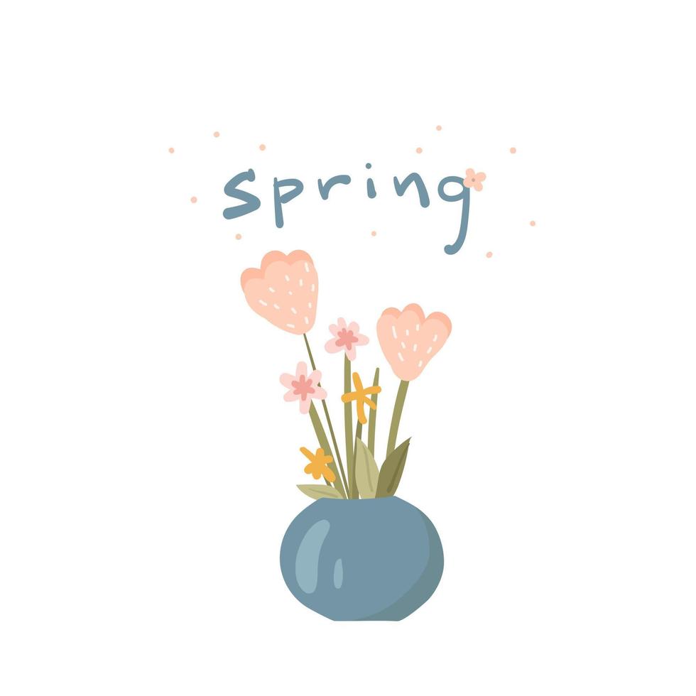 Vase with Flowers. Vector illustration flower. Spring bouquet.