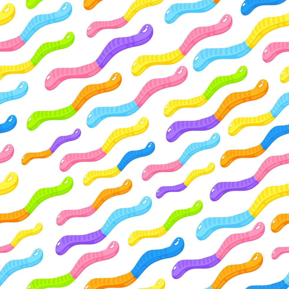 Jelly worm sweet candy seamless pattern with amazing flavor flat style design vector illustration.