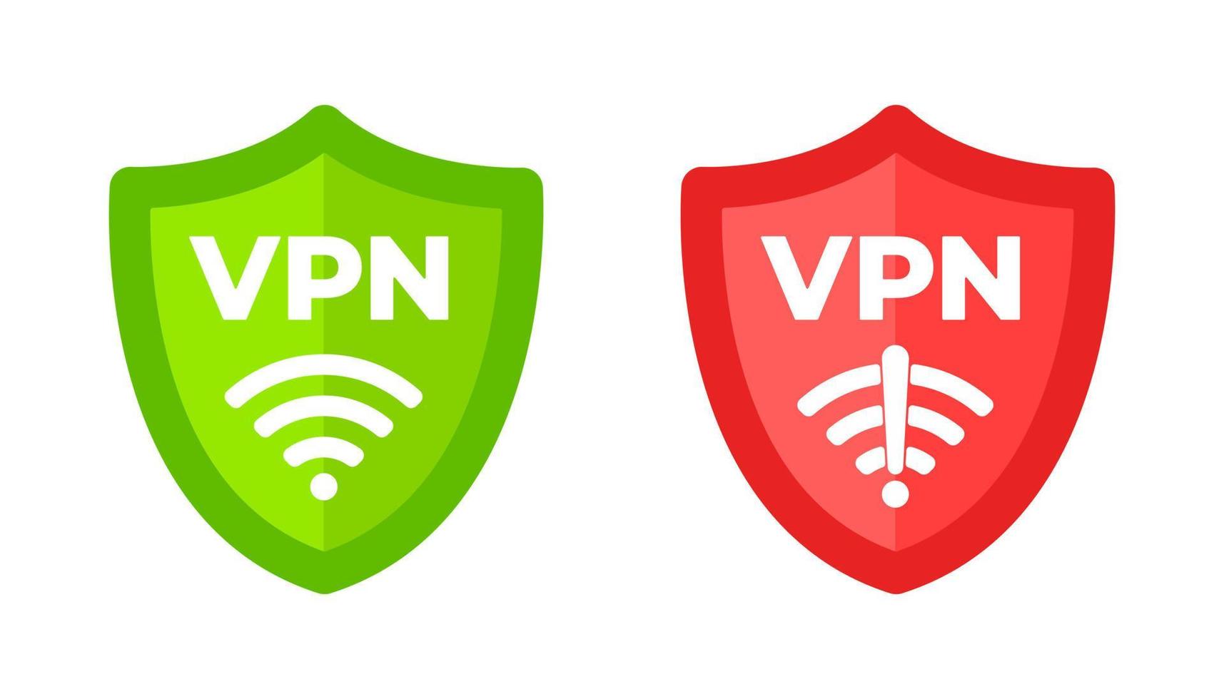 Wireless shield with text VPN and no VPN wifi icon sign flat design vector illustration.